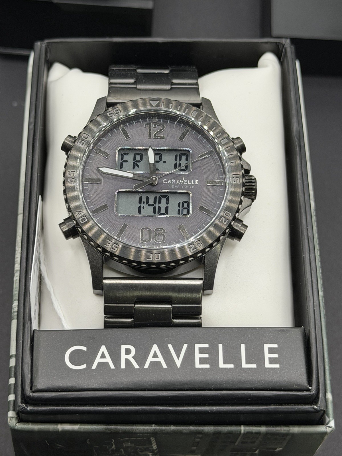 Caravelle By New York Dual Time Gray Dial Gun Metal Men’s Watch 45B136 ￼
