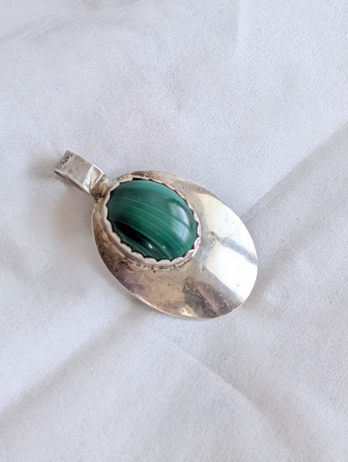 MCM Navajo Native Vintage Roger Skeet Malachite Sterling Silver 925 Pendant