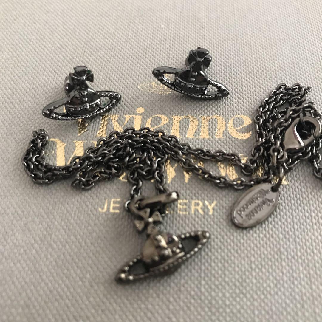Vivienne Earrings Pierced Necklace Set Mini Gunmetal IN BOX [EJ361