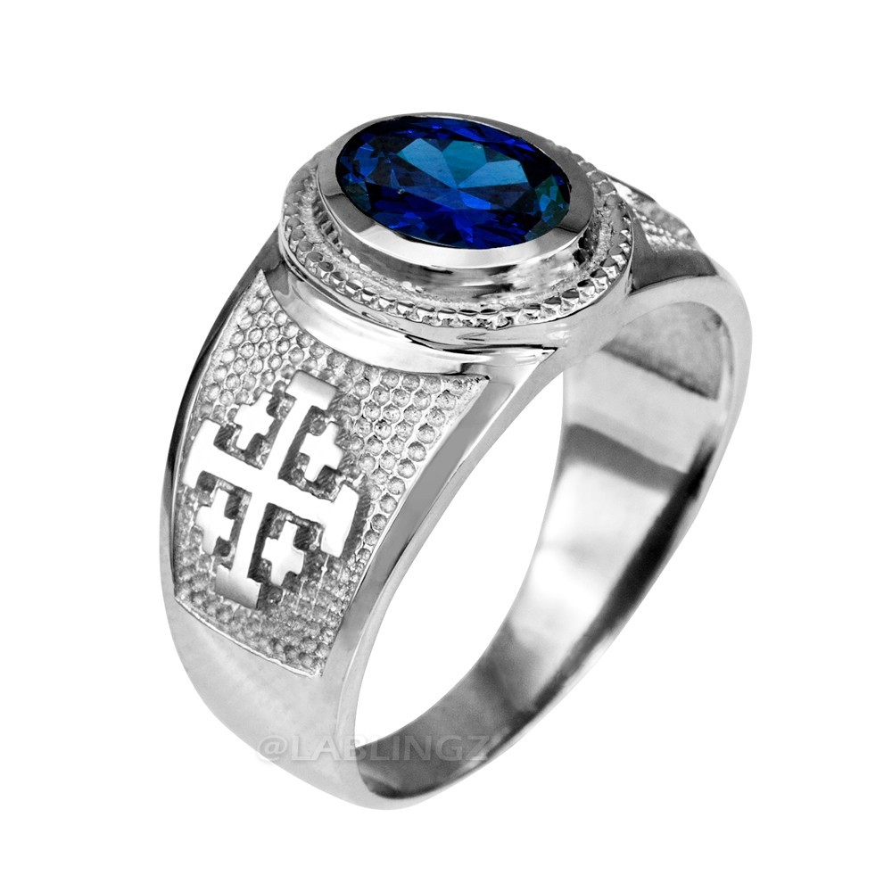 Sterling Silver Jerusalem Cross Birthstone CZ Ring