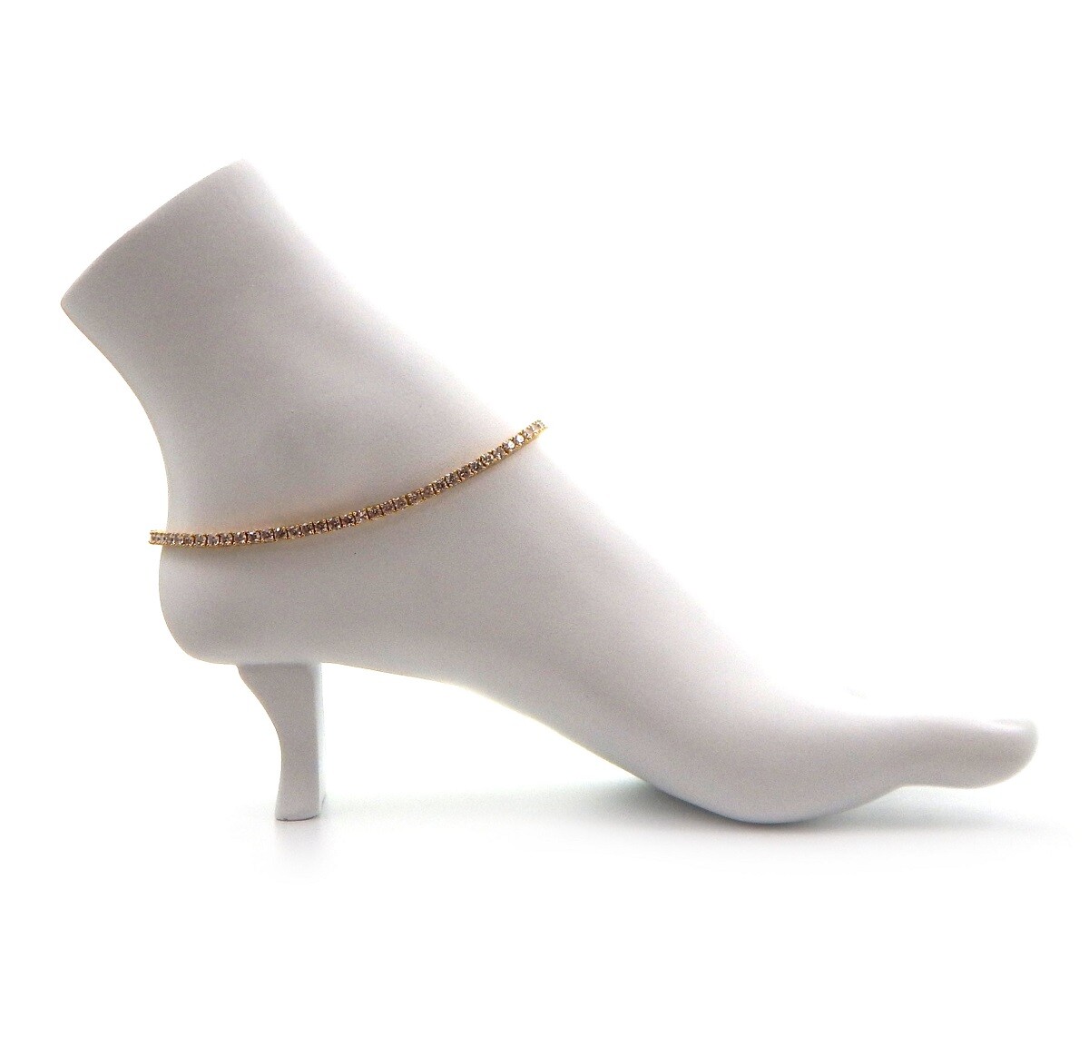 Cubic Zirconia 3mm Tennis Chain Anklet Ankle Bracelet 10 – 12 in 14k Gold Plated