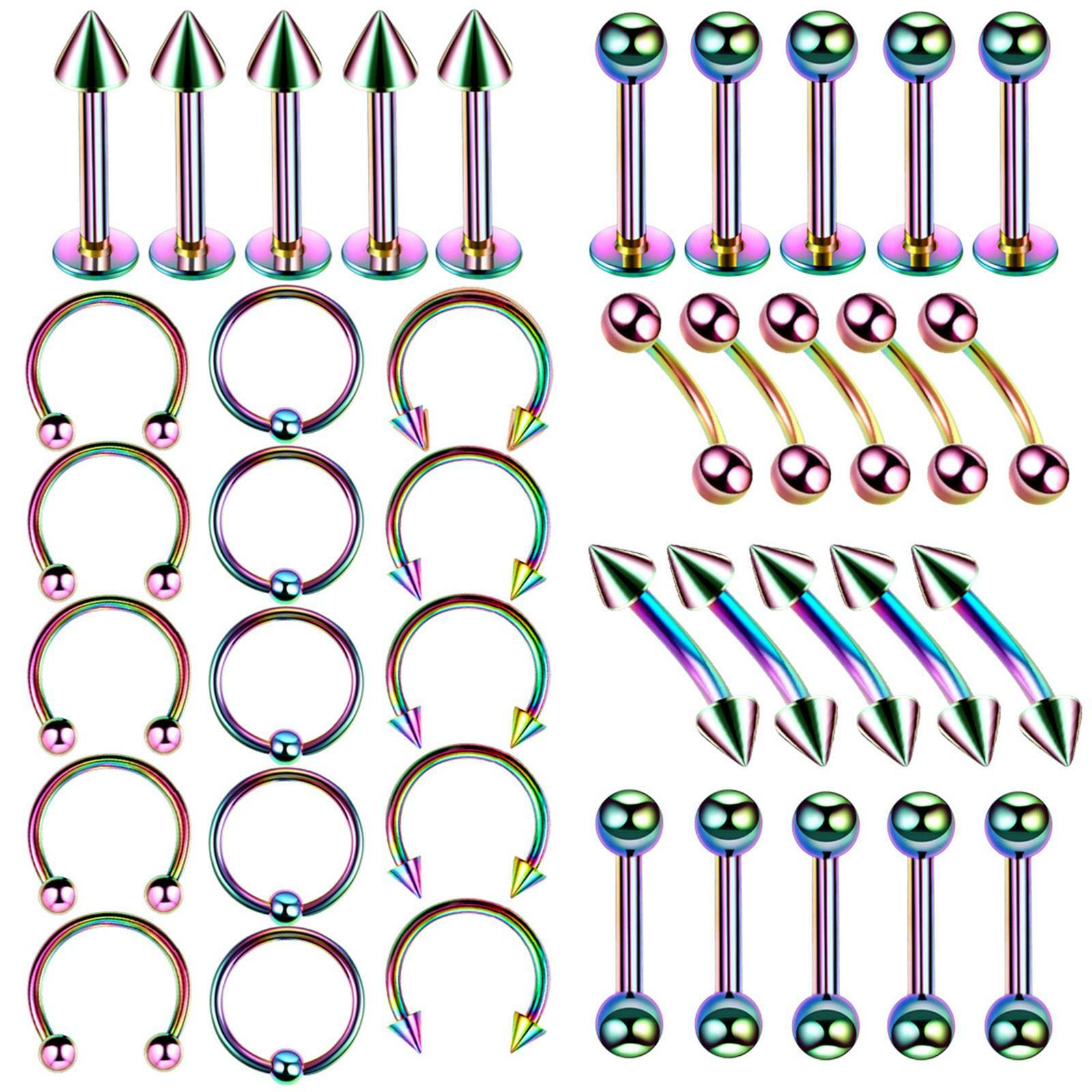 110PCS 16G Mixed Body Piercing Kit Surgical Steel Tongue Eyebrow Nose Lip Ring