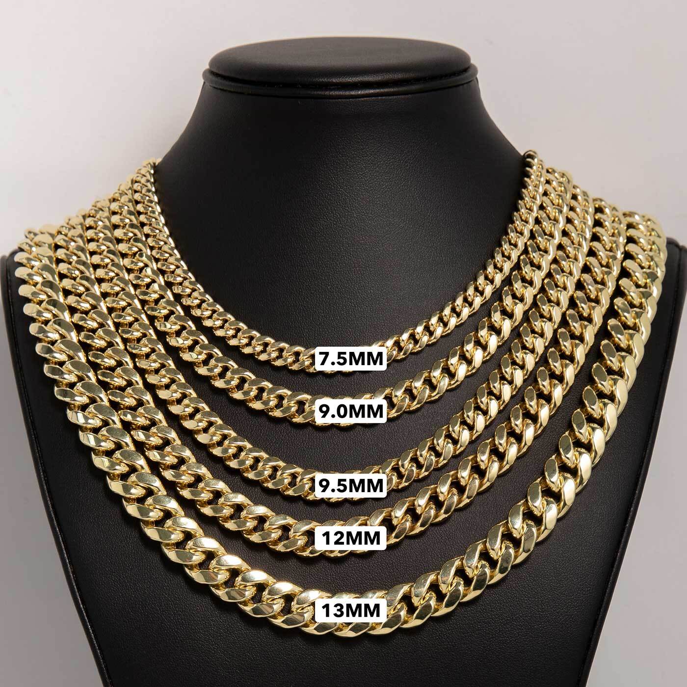 Shiny Miami Cuban Link Chain Necklace Real 14K Yellow Gold All Sizes