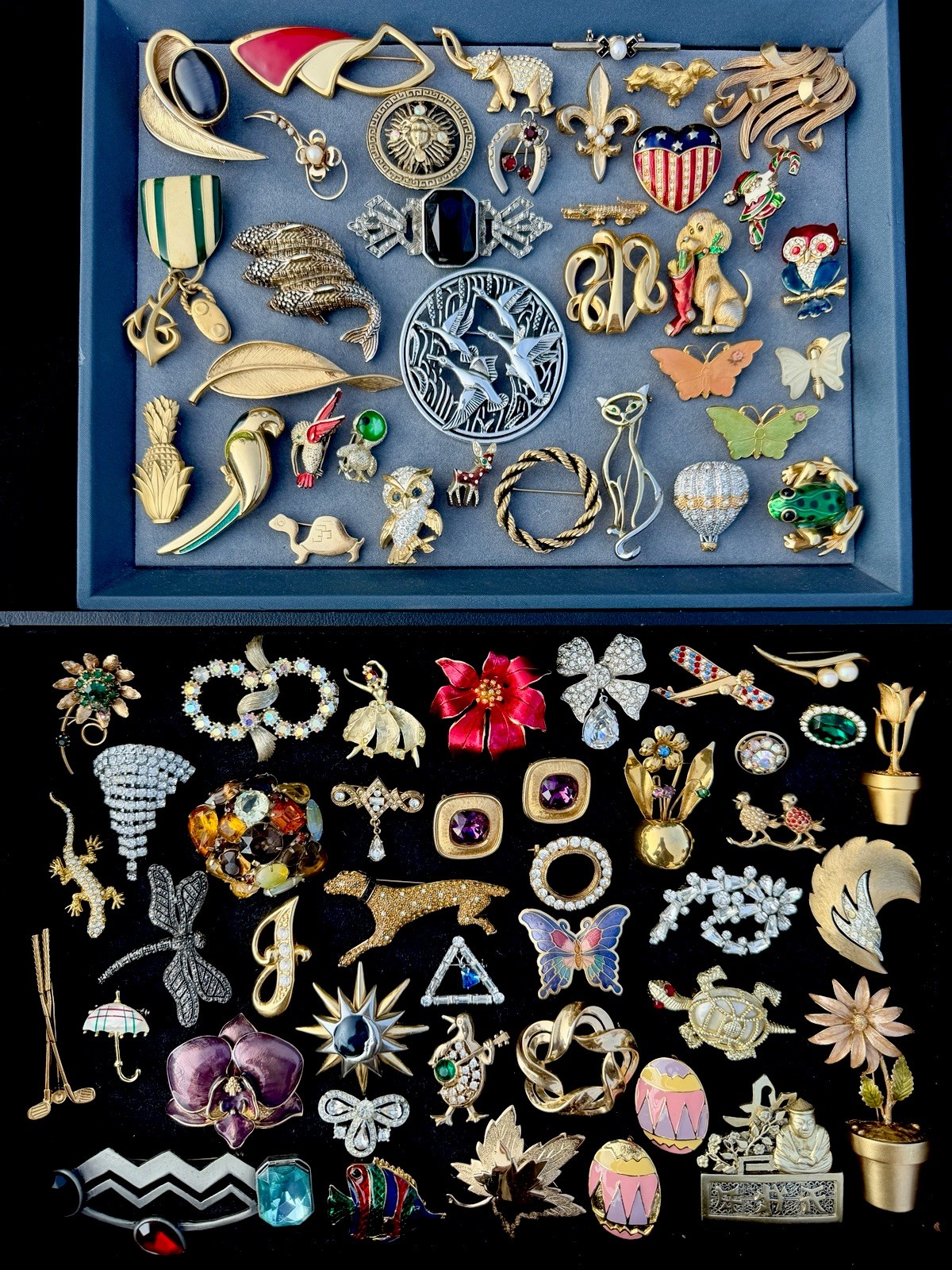 Vintage Large Brooch Pin Lot Rhinestone Enamel Colorful Signed Unsigned Mix 77p