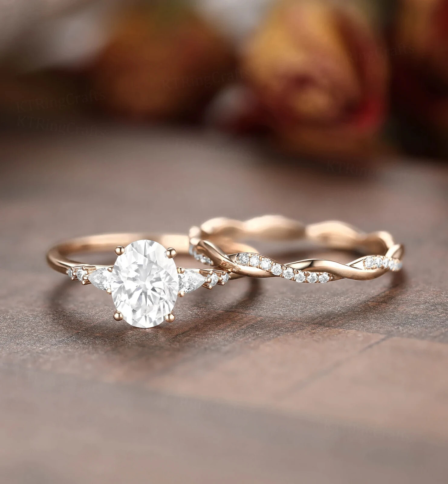 2.50Ct Oval Moissanite Women’s Bridal Engagement Ring Set 14K Rose Gold Plated