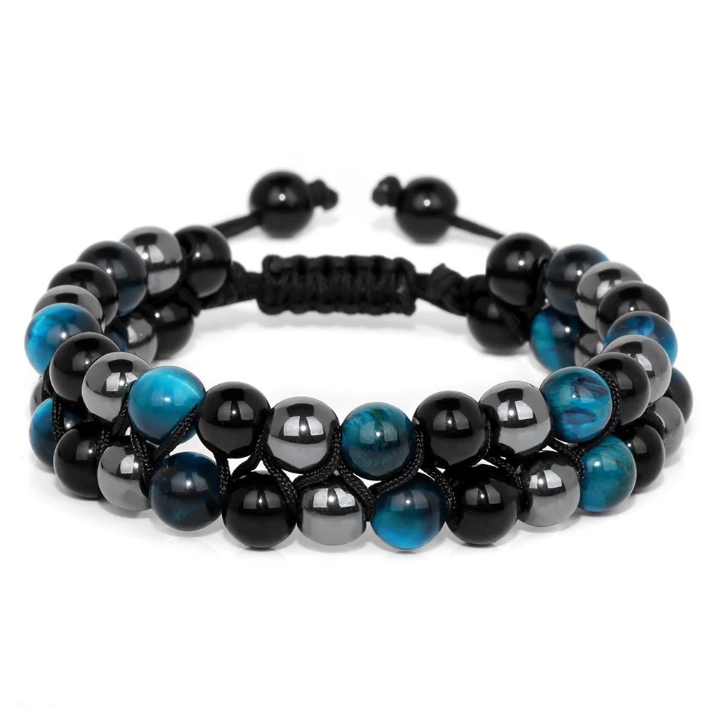 Triple Protection Bracelet Men Tiger Eye Hematite Obsidian Beaded Healing Jewelr
