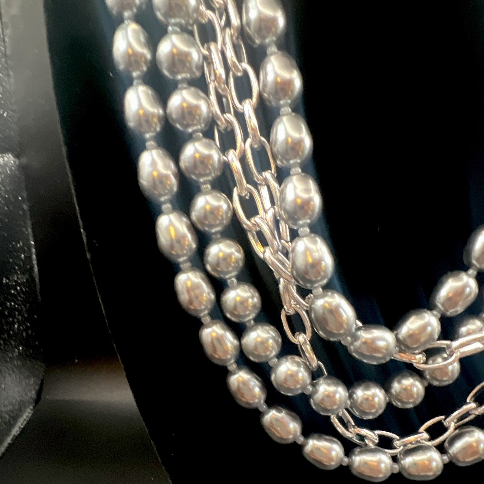 Charter Club Signed Silver Tone Multi-Strand Layered Faux Pearl Baroque Beaded