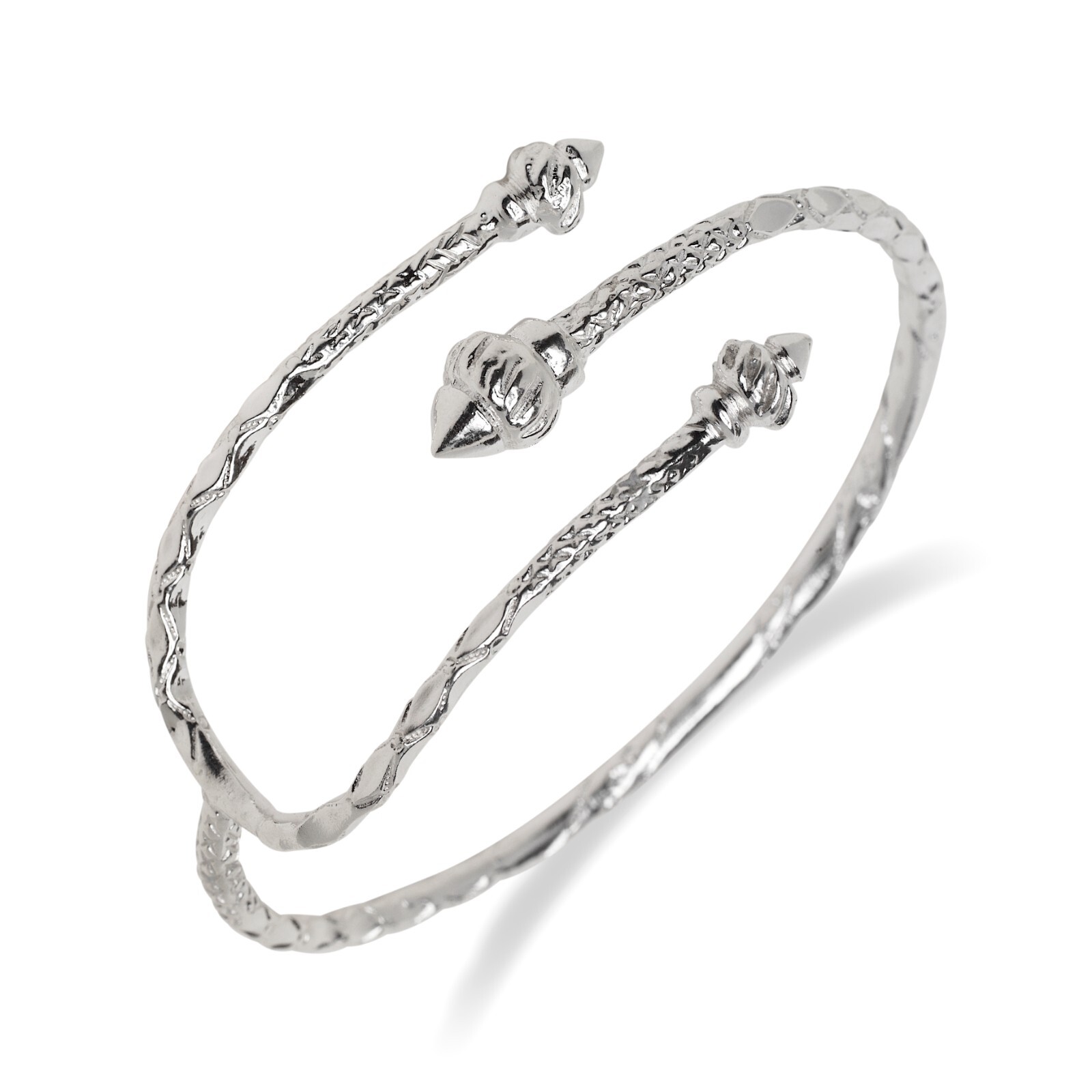 Tri Tip 925 Sterling Silver West Indian Bangle with Ridged Arrow Taj Mahal Ends