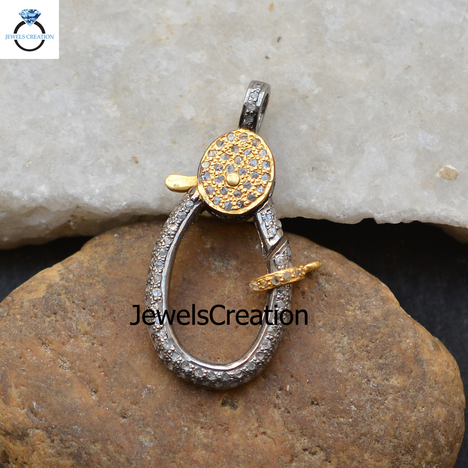 Natural Diamond Lobster Clasp Lock 925 Solid Silver Finding Gold Plated Jewelry