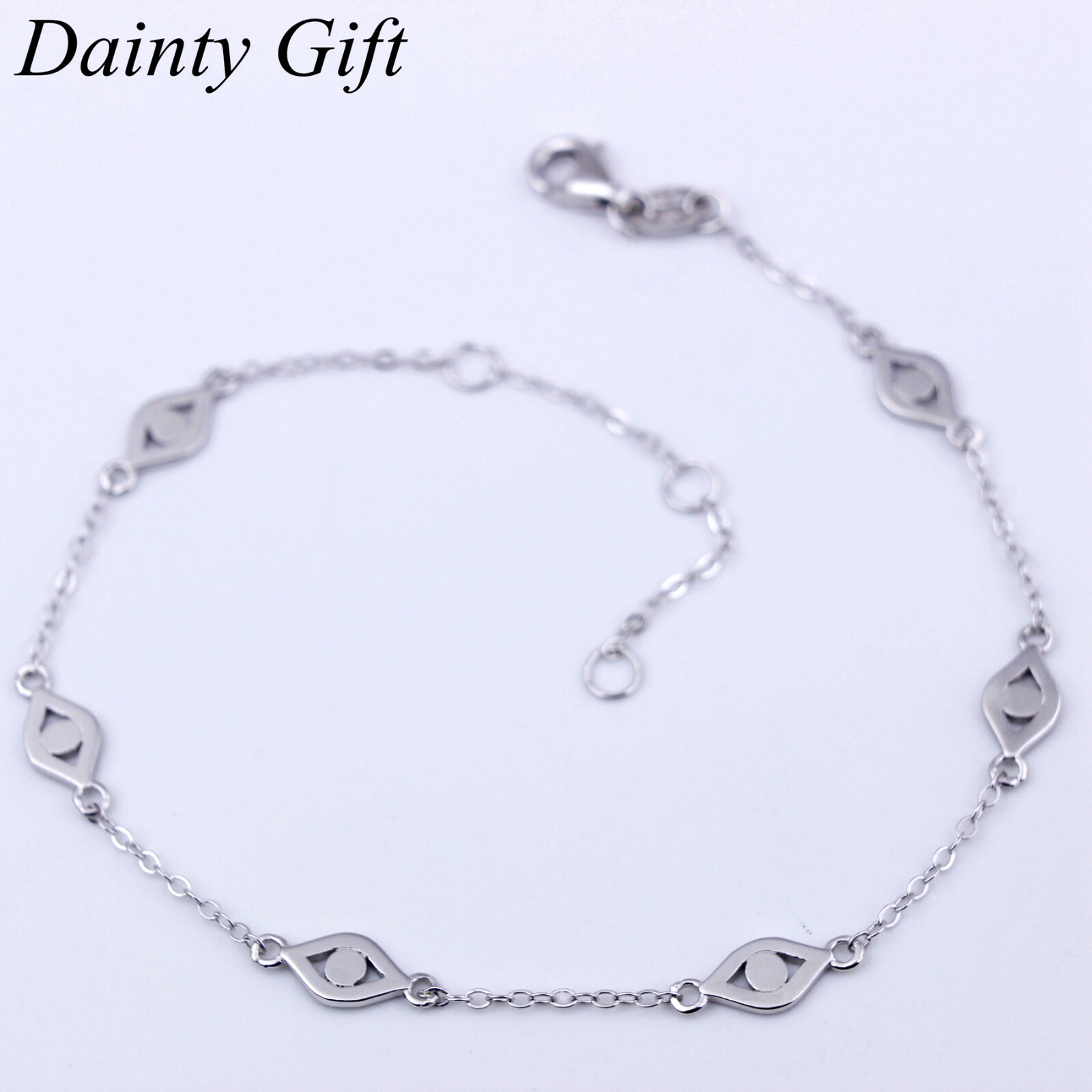 Women Girl 925 Sterling Silver Lucky Evil Eye Link Chain Hand Bracelet 6.7-8″