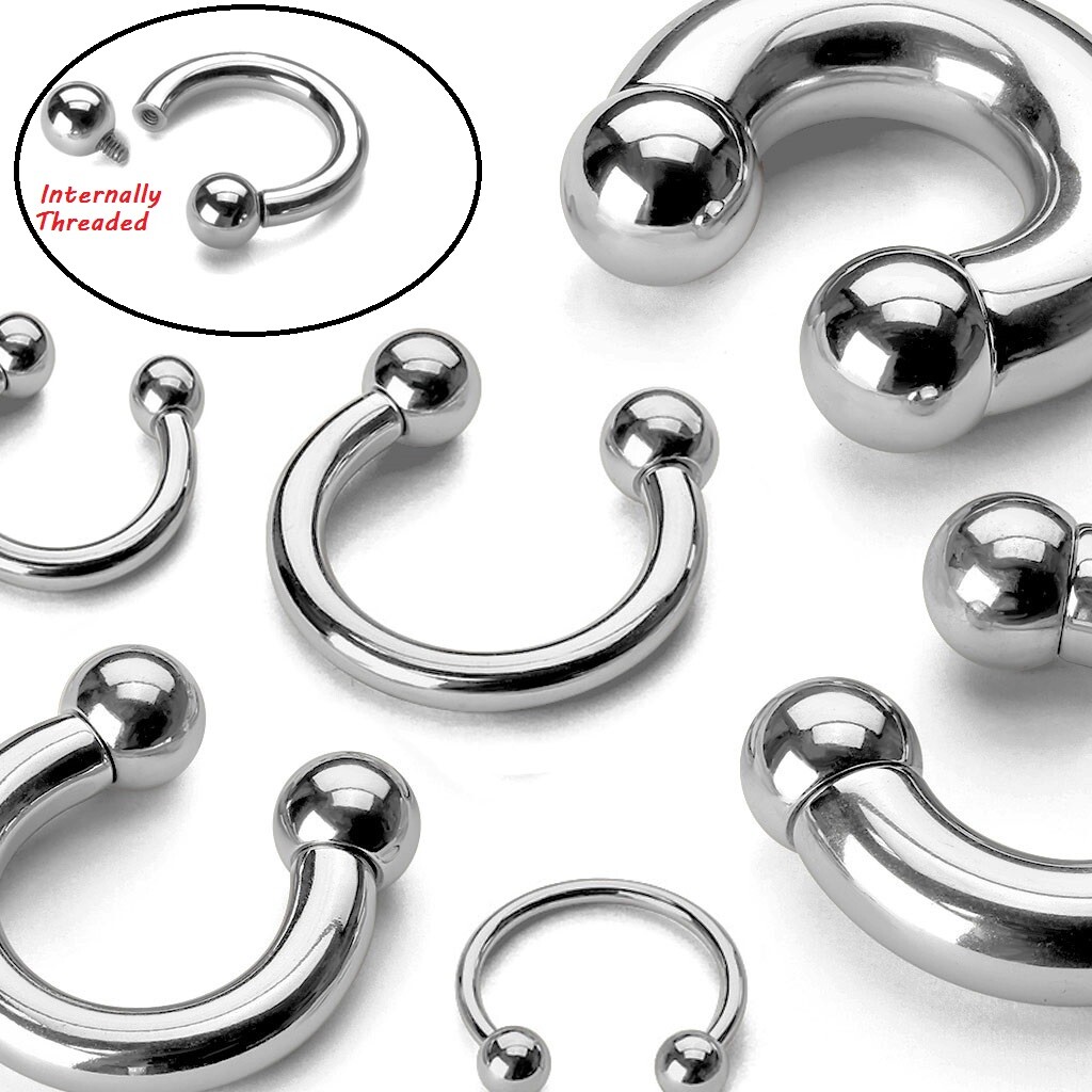 2pcs. Surgical Steel Internally Threaded Horseshoe Circular Barbell Ears Septum