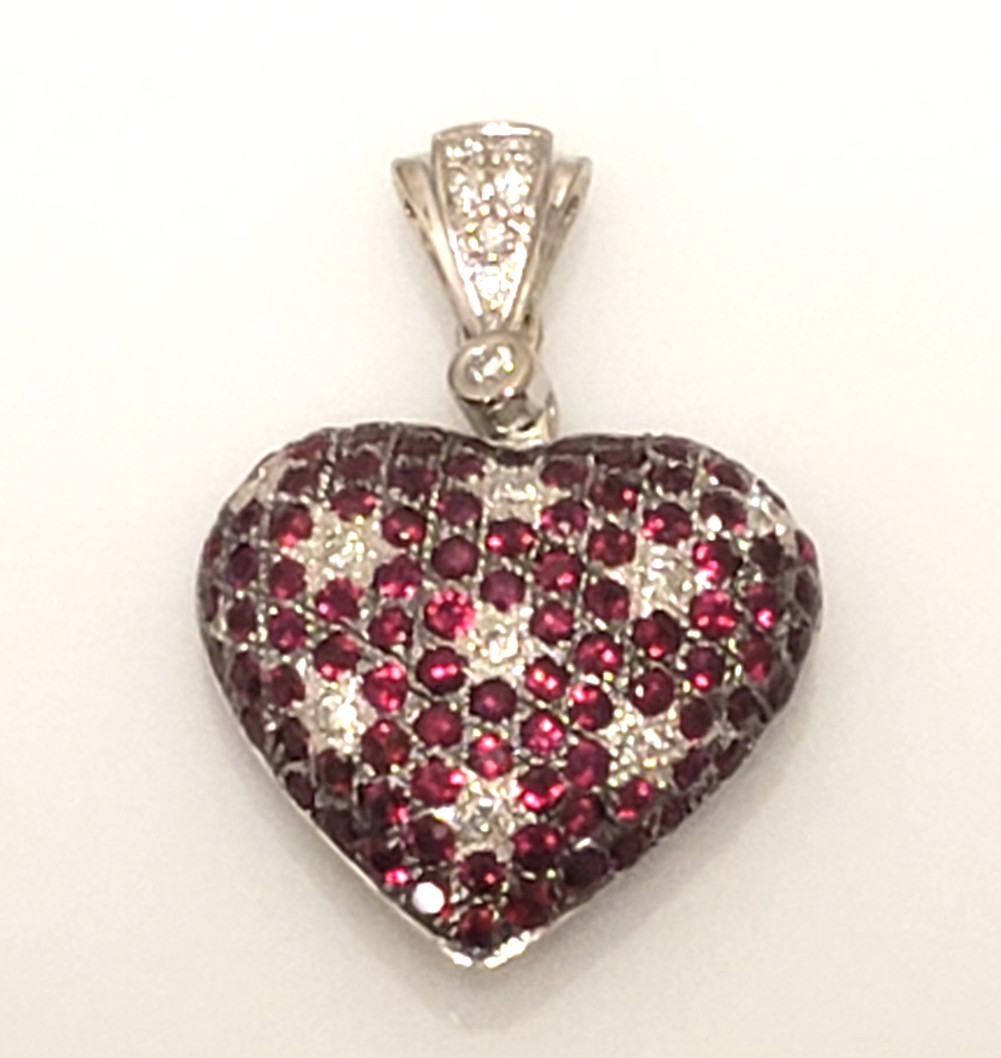 Le Vian 14k White Gold Pink Sapphire & Diamond Puffy Heart Pendant – 3.5