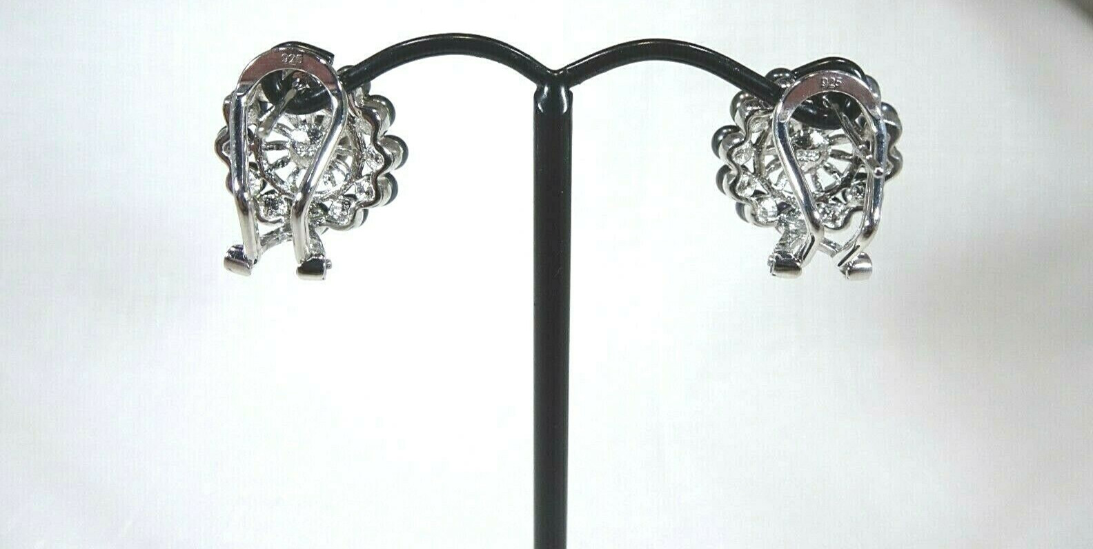 Cultured Freshwater Black Pearl Solid Sterling Silver Omega Back Earrings