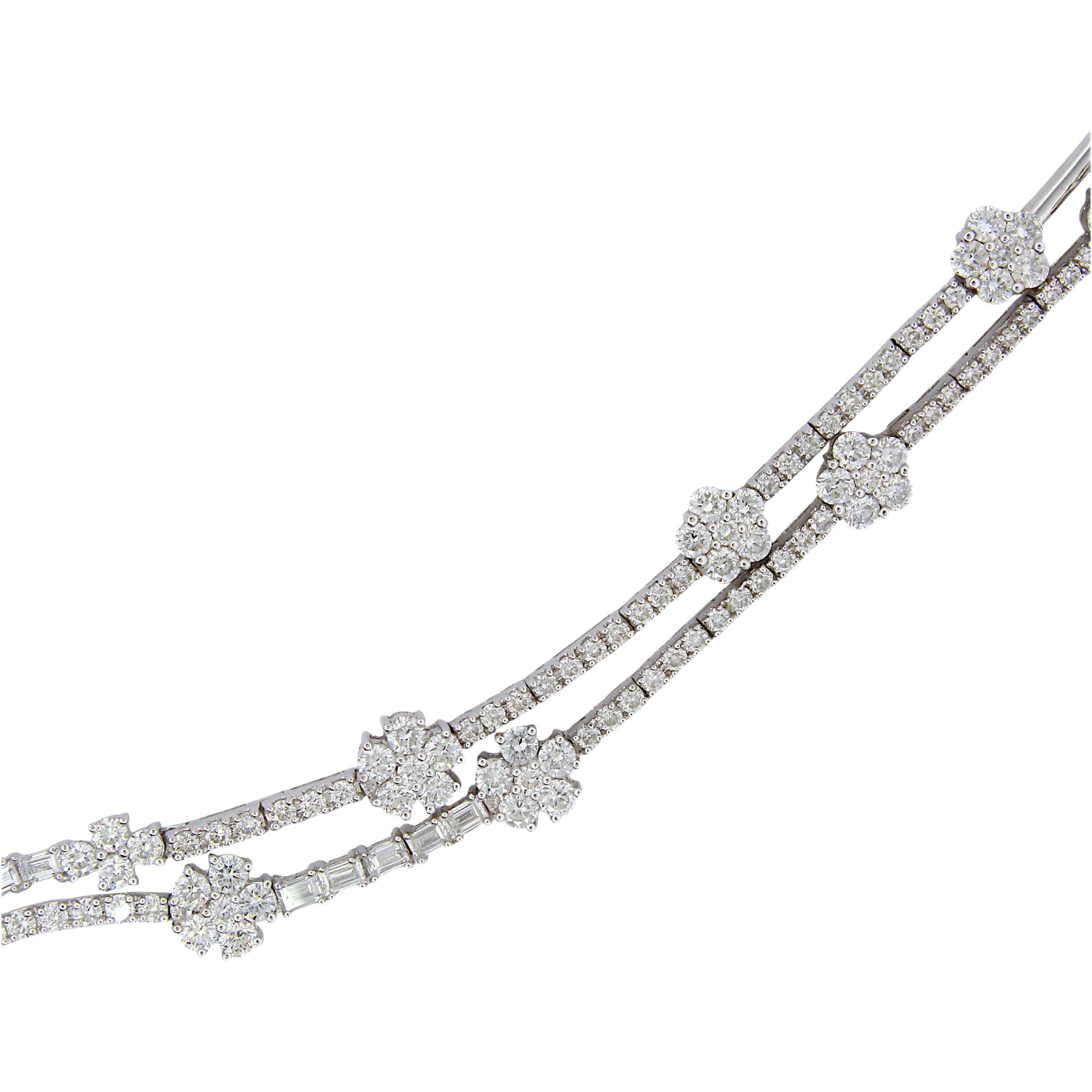 20.00 CT Diamond Two Row Floral Line Drop Necklace 18K White Gold Natural