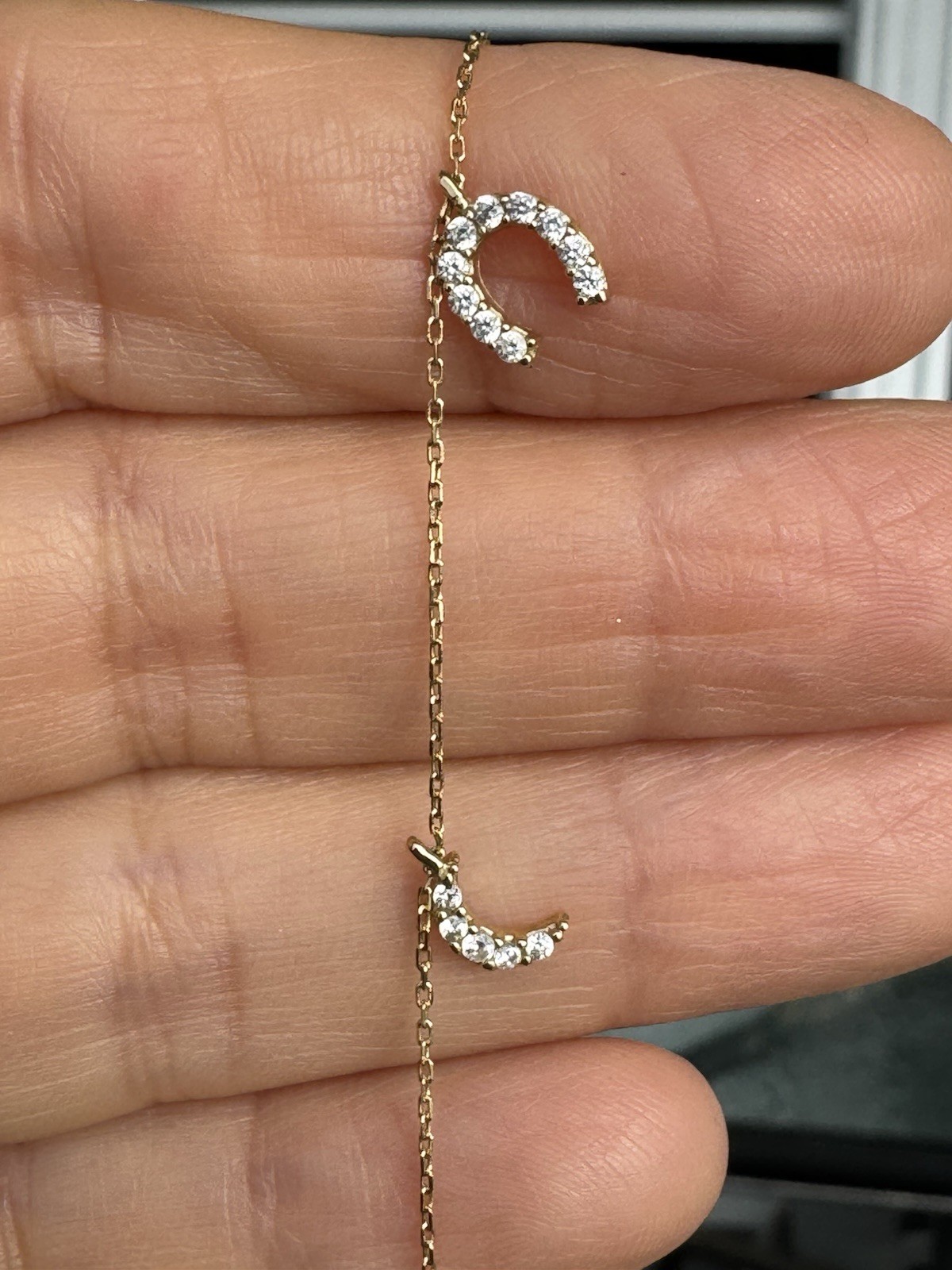 14K SOLID YELLOW GOLD NECKLACE WITH 5 CHARMS ZIRCONIA Stamped 585