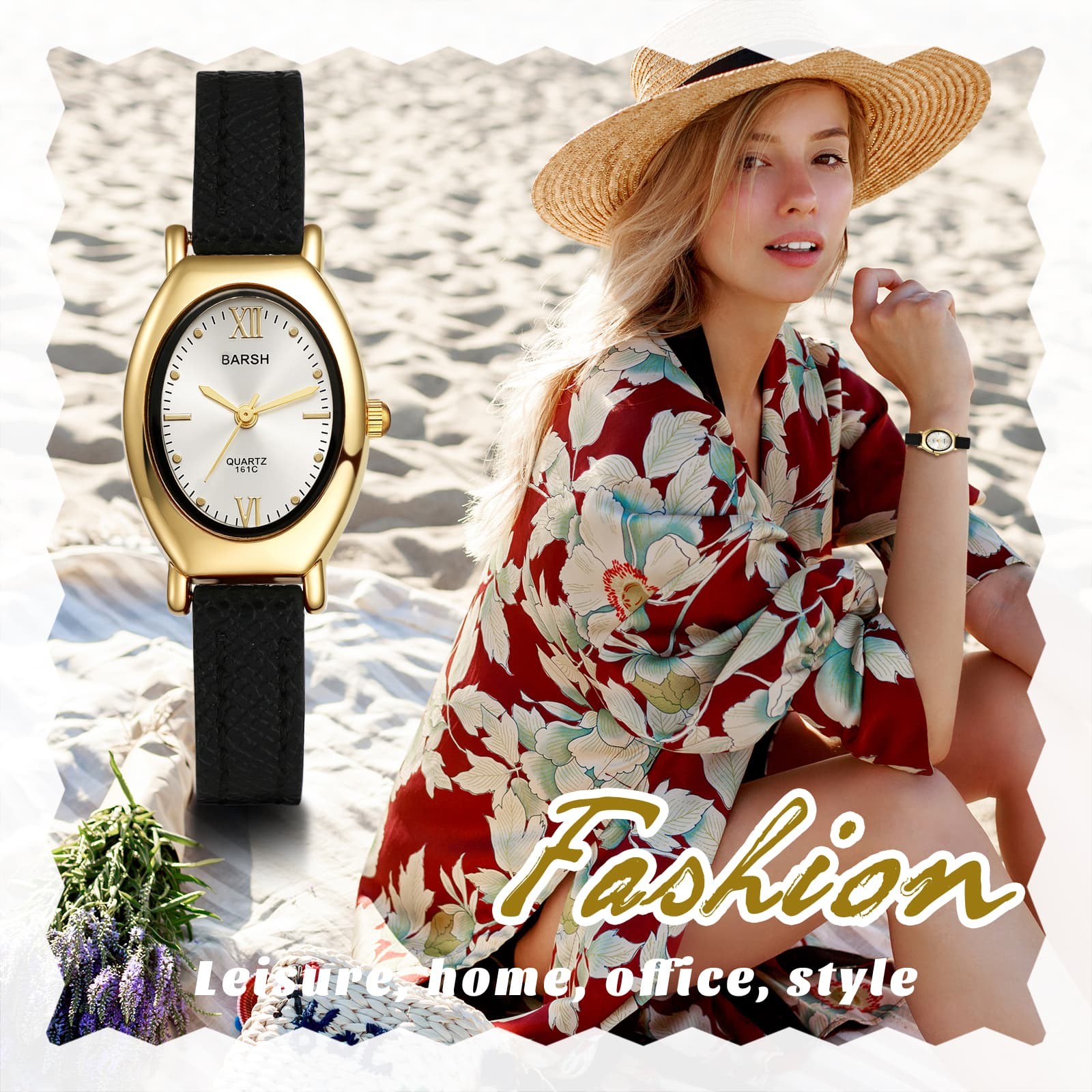Women’s Oval PU Leather Band Dot Dial Wrist Watch for Casual Everyday Fashion