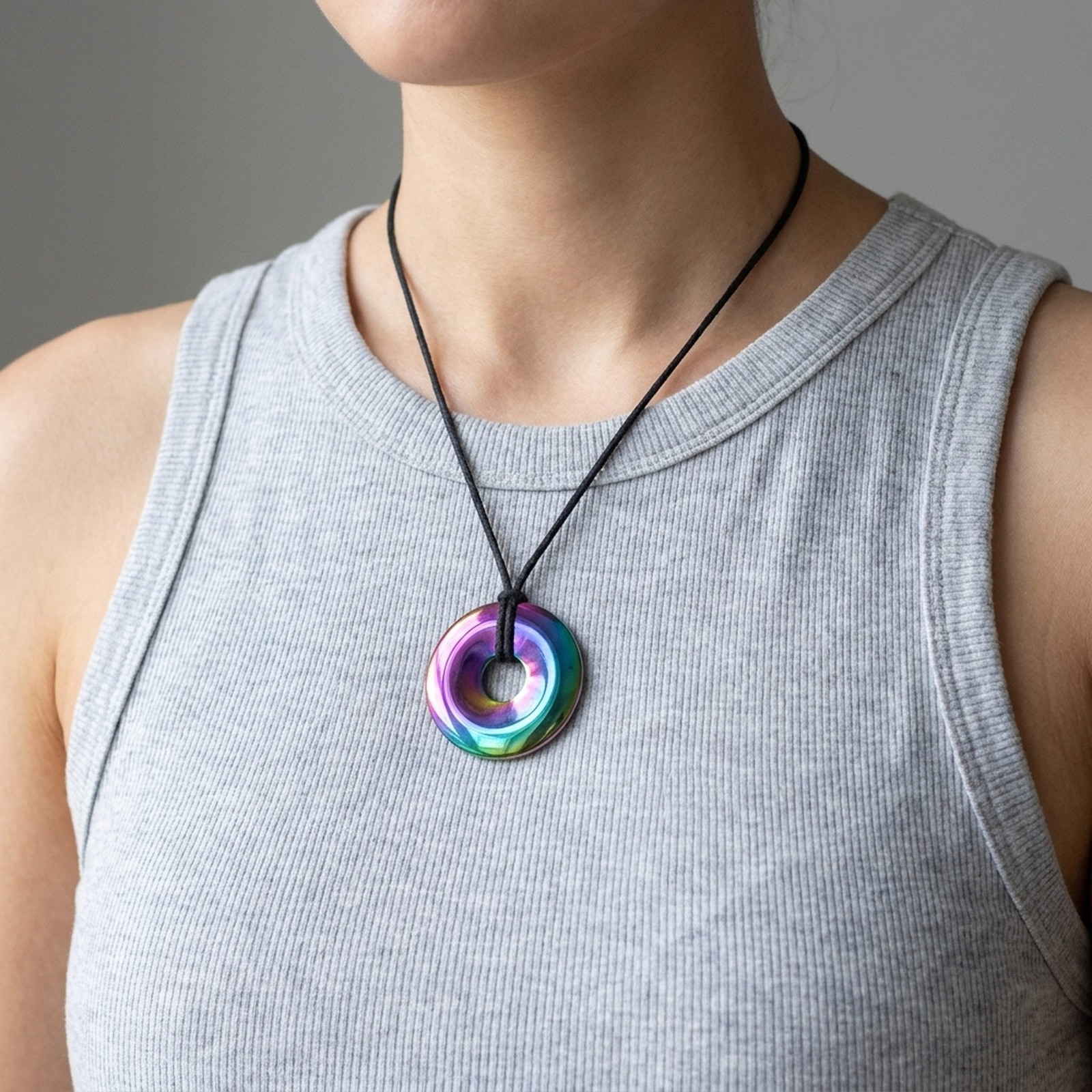 Regenbogen Hämatit Donut Anhänger Edelstein 40 mm Scheibenstein Pi Stein