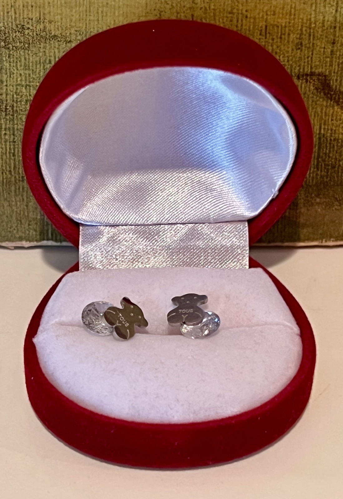 PAIR OF TOUS BEAR BACKING STUD EARRINGS- CLEAR CUBIC ZIRCONIA SOLITAIRES -SILVER