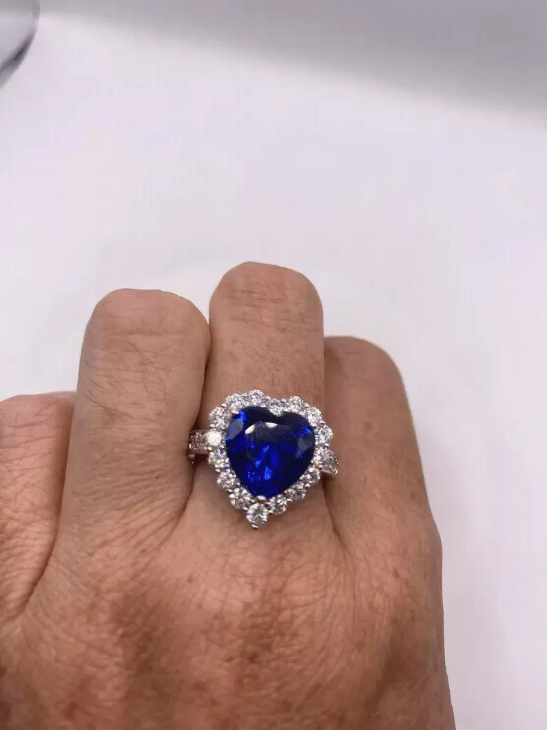 4.00 Ct Heart Cut Natural Sapphire Diamond Wedding Ring 14K Solid White Gold 5
