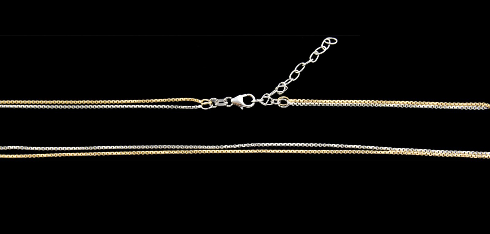 925 REAL SILVER *** 2-row necklace two-tone, gold-plated/rhodium-plated 42-47 cm