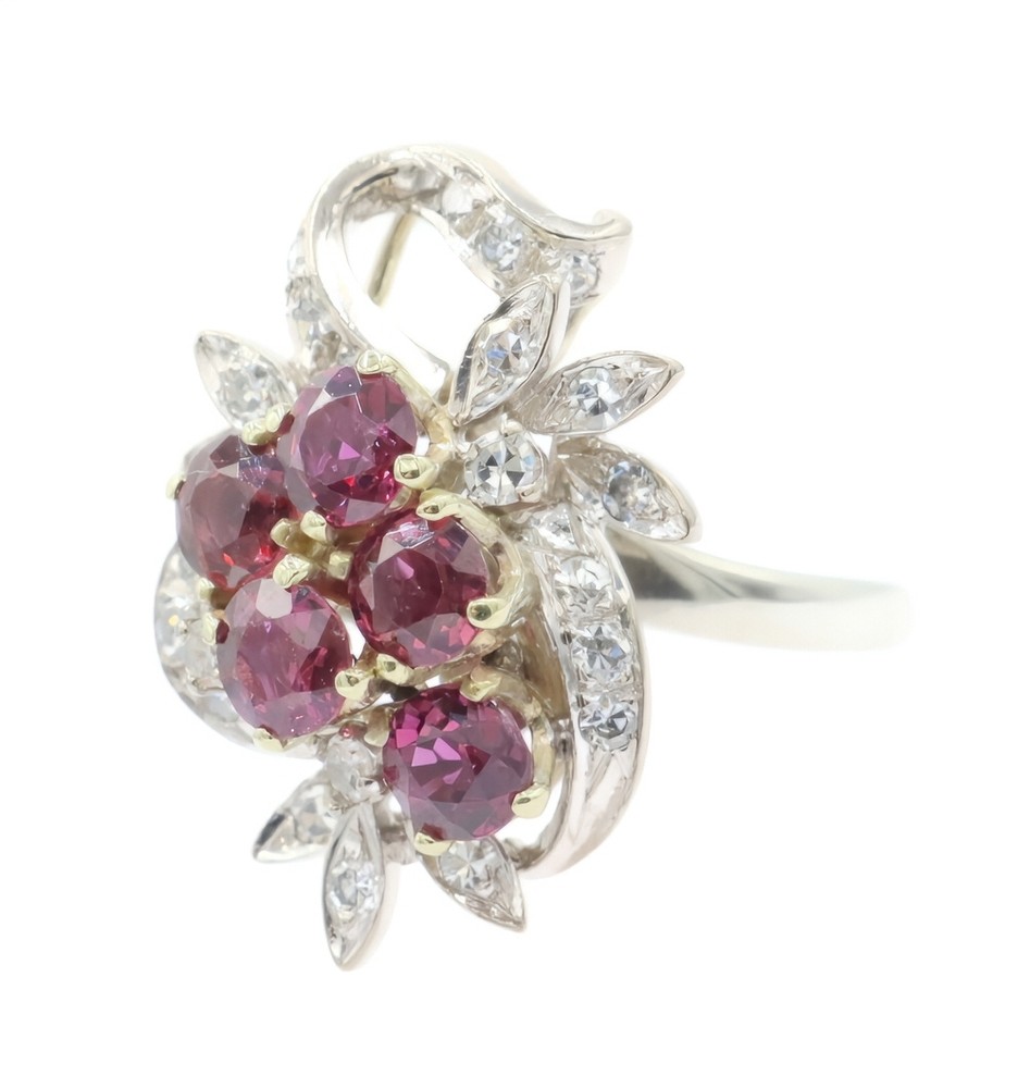 Mid-Century Style 1.20 Ctw Round Garnet & Single-Cut Diamond 14KT Gold Ring