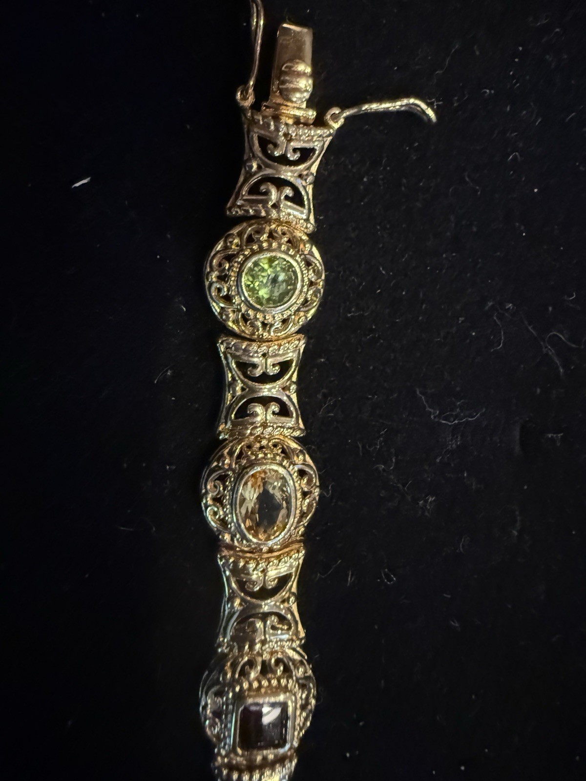 Designer Silver Ornate Silver Bracelet With Semi Precious Gens