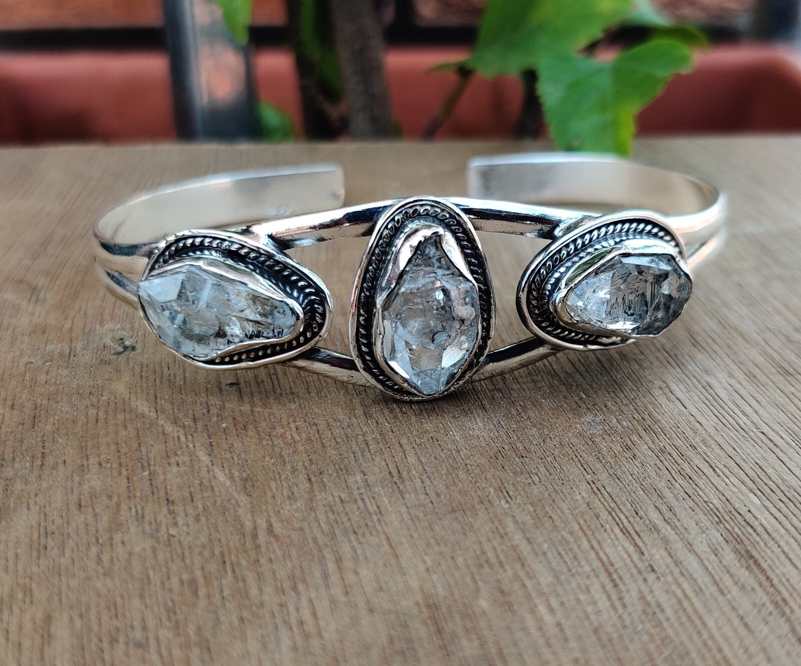 Herkimer Diamond Bangle 925 Sterling Silver Handmade Design Jewelry PG136