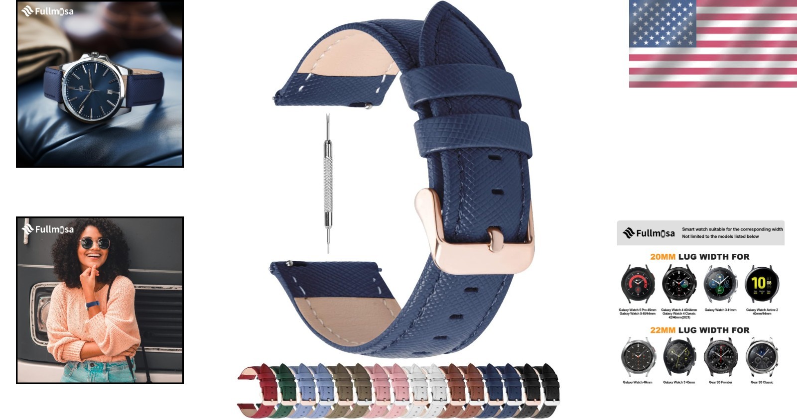 Fashionable 18mm Dark Blue Leather Watch Band for Smart and Traditional Watches