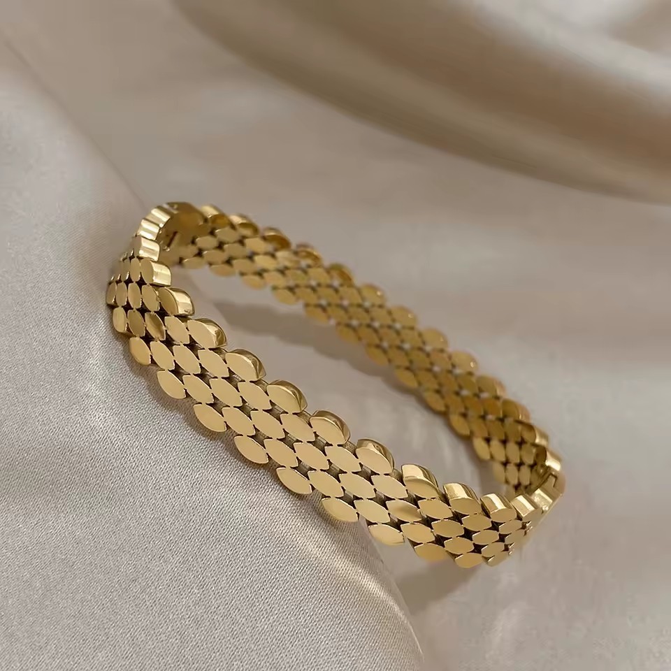 316L Stainless Steel Popcorn Bubble Bracelet Oval Bangle Waterproof Rust Proof
