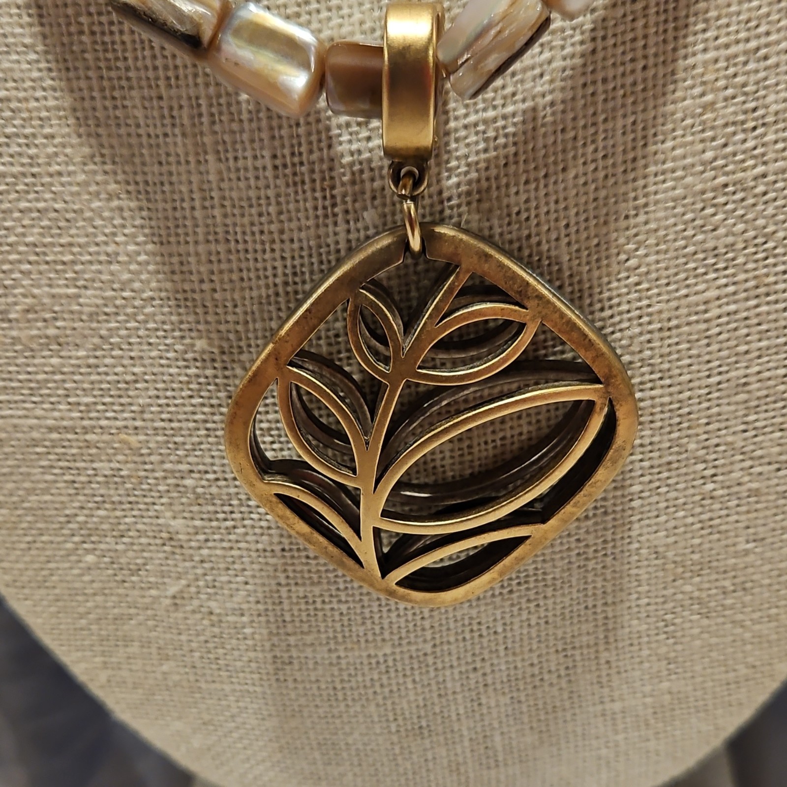 Premier Design Reversible Gold Silver Pendant Mother Of Pearl Beaded Necklace