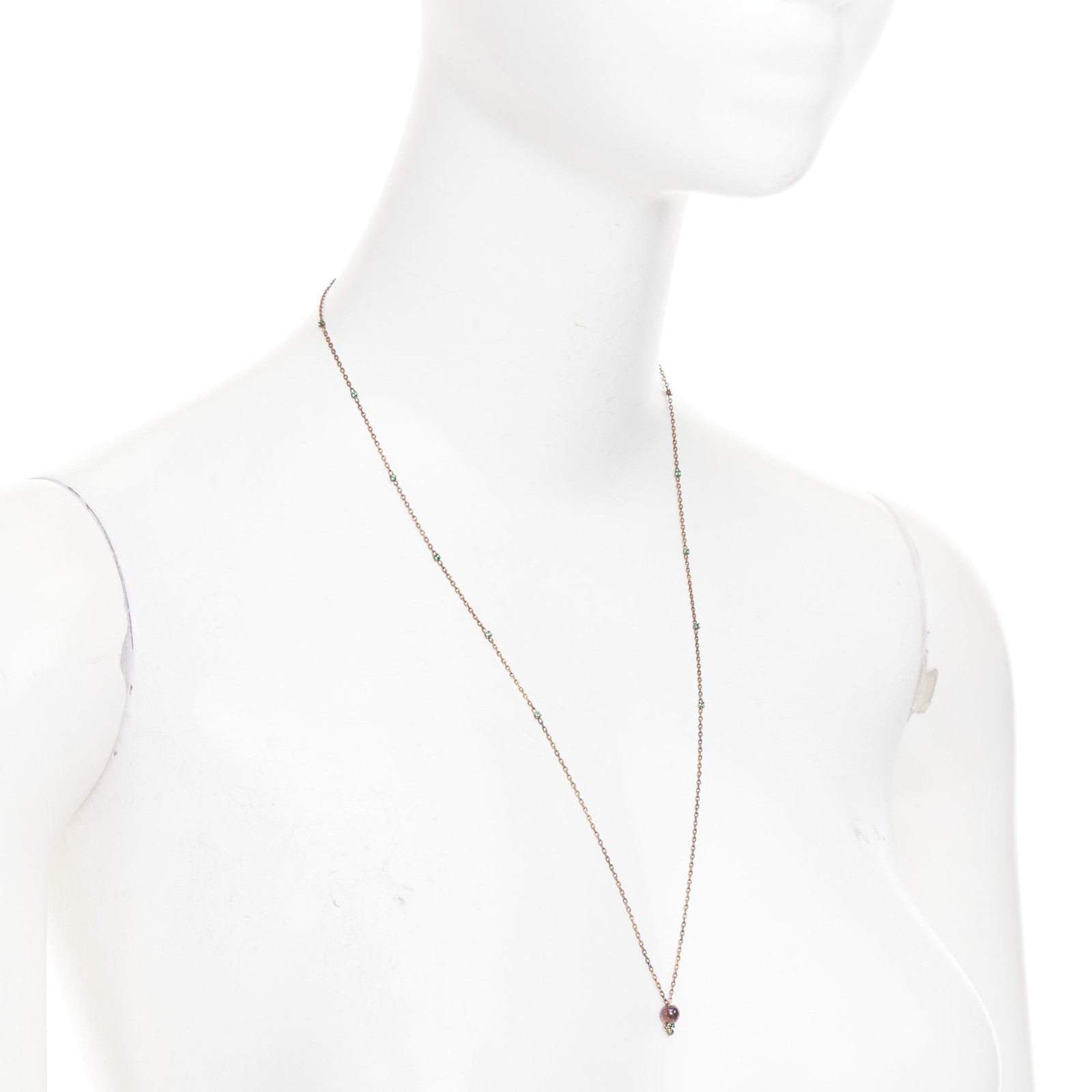 BOTTEGA VENETA Daniel Lee copper tone green crystal station pendant necklace