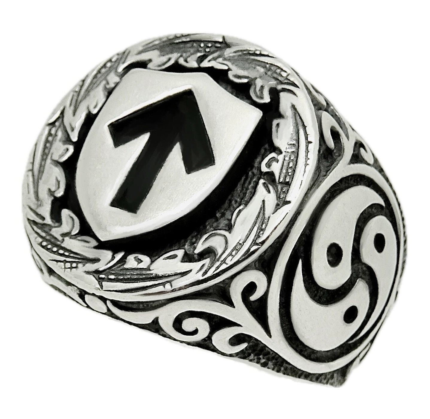BDSM Shield and Arrow Silver 925 Men’s Woman Ring Owner Dominant Triskele Slave