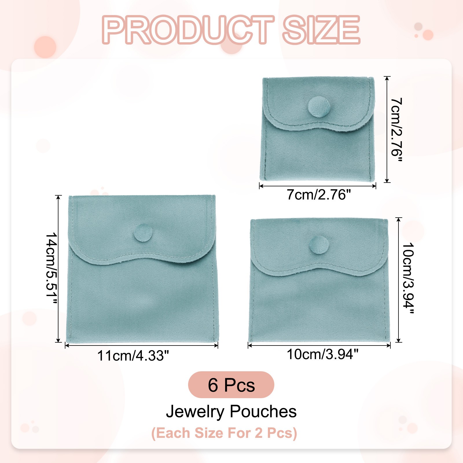 6 Pcs Velvet Jewelry Pouches Gift Bag with Snap Button (3″x3″/4″x4″/4″x5″) Blue
