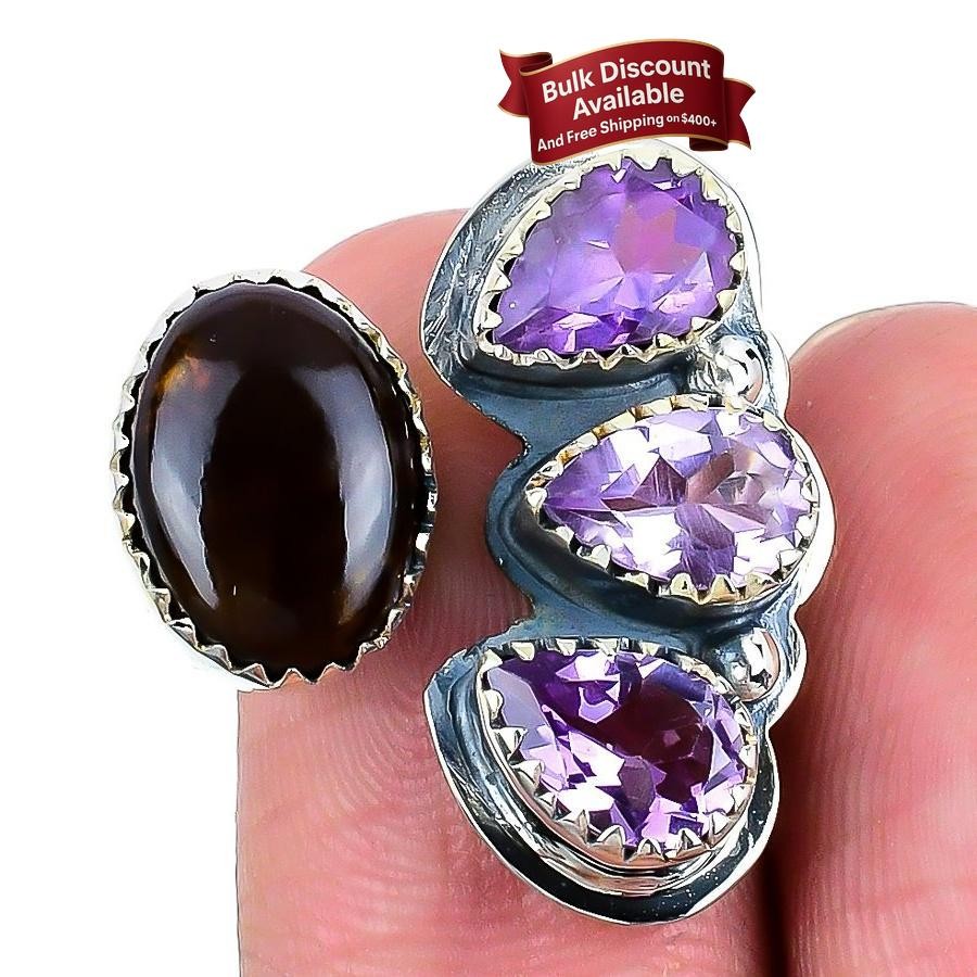 Mexican Fire Agate Stone Sterling Silver Statement Ethnic Ring Jewelry Size 7