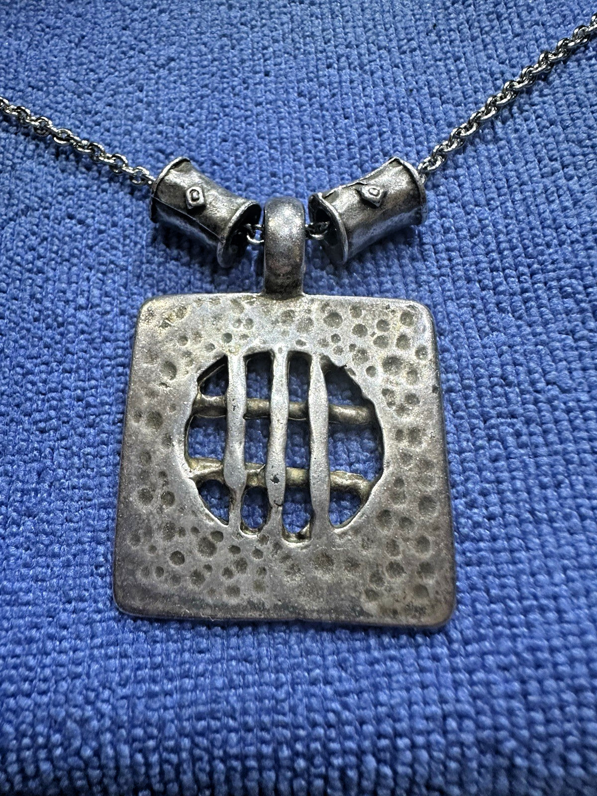 Very Rare Vintage Unique Brand Signed Modernist Hammered Necklace With a Pendant