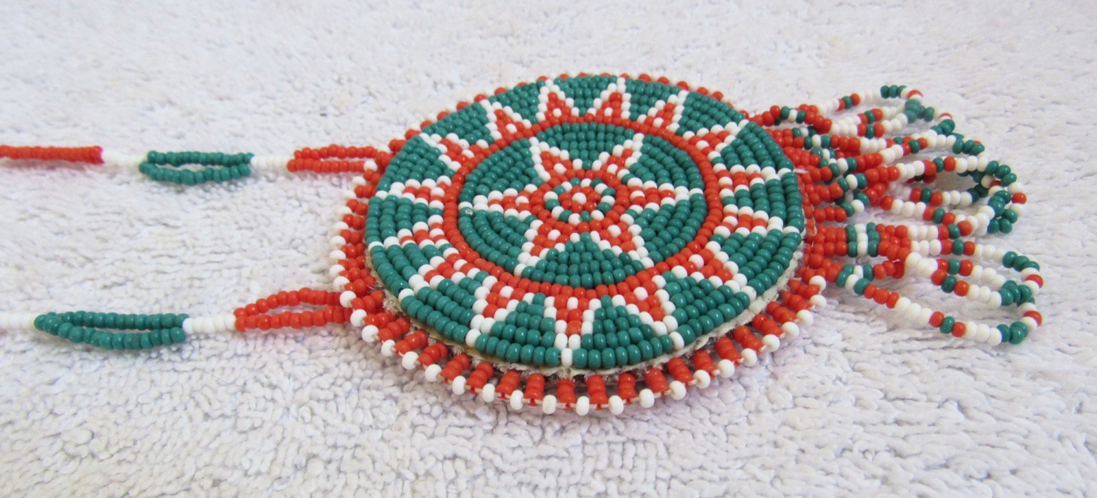 Vintage Sioux Indian Bead Beaded Beadwork Medallion Design Pendant & Necklace