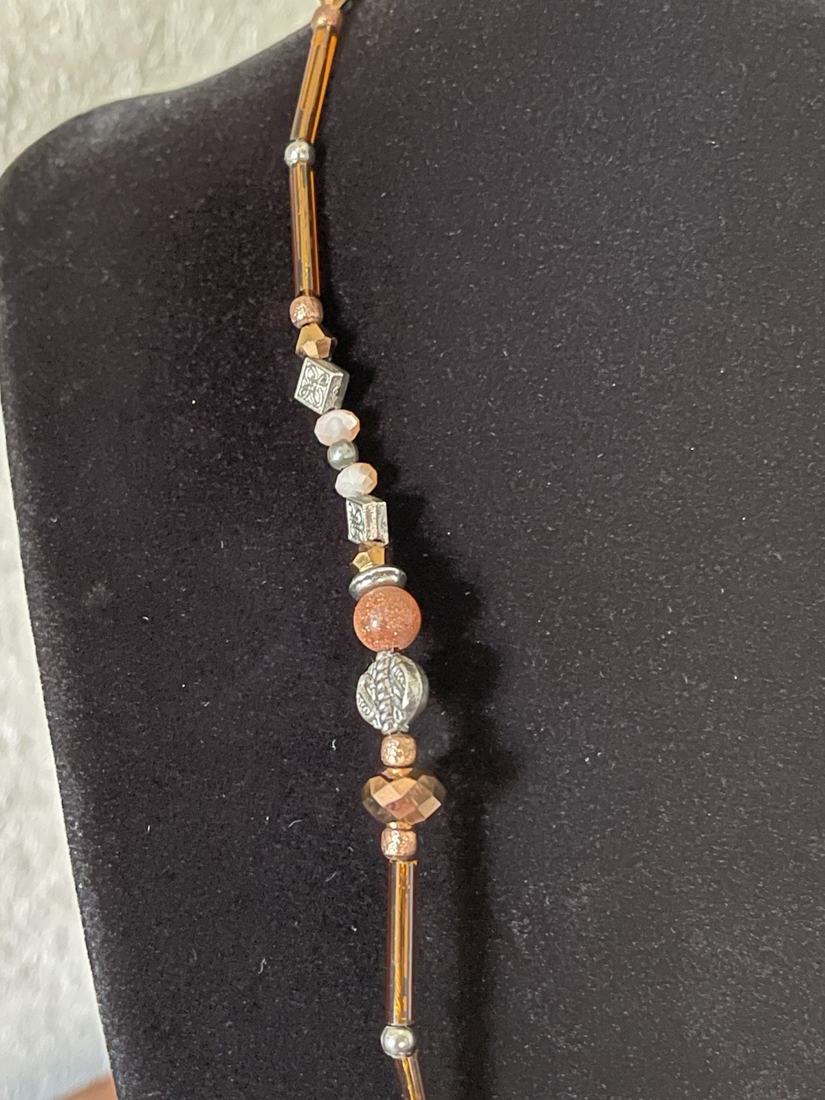 Handmade Copper Silver Multicolor Beaded Necklace 18 Inches Fast Shipping