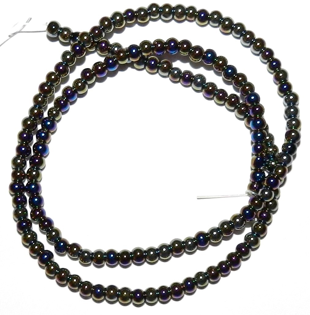 G2883 Black AB Metallic Sheen 4mm Round Glass Beads 16″