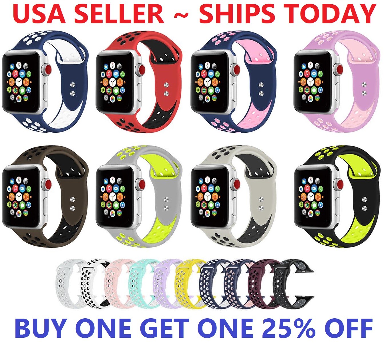 Silicone Sport Band 38mm 42mm For Nike+ Apple Watch Series 1 2 3 4 5 6 SE