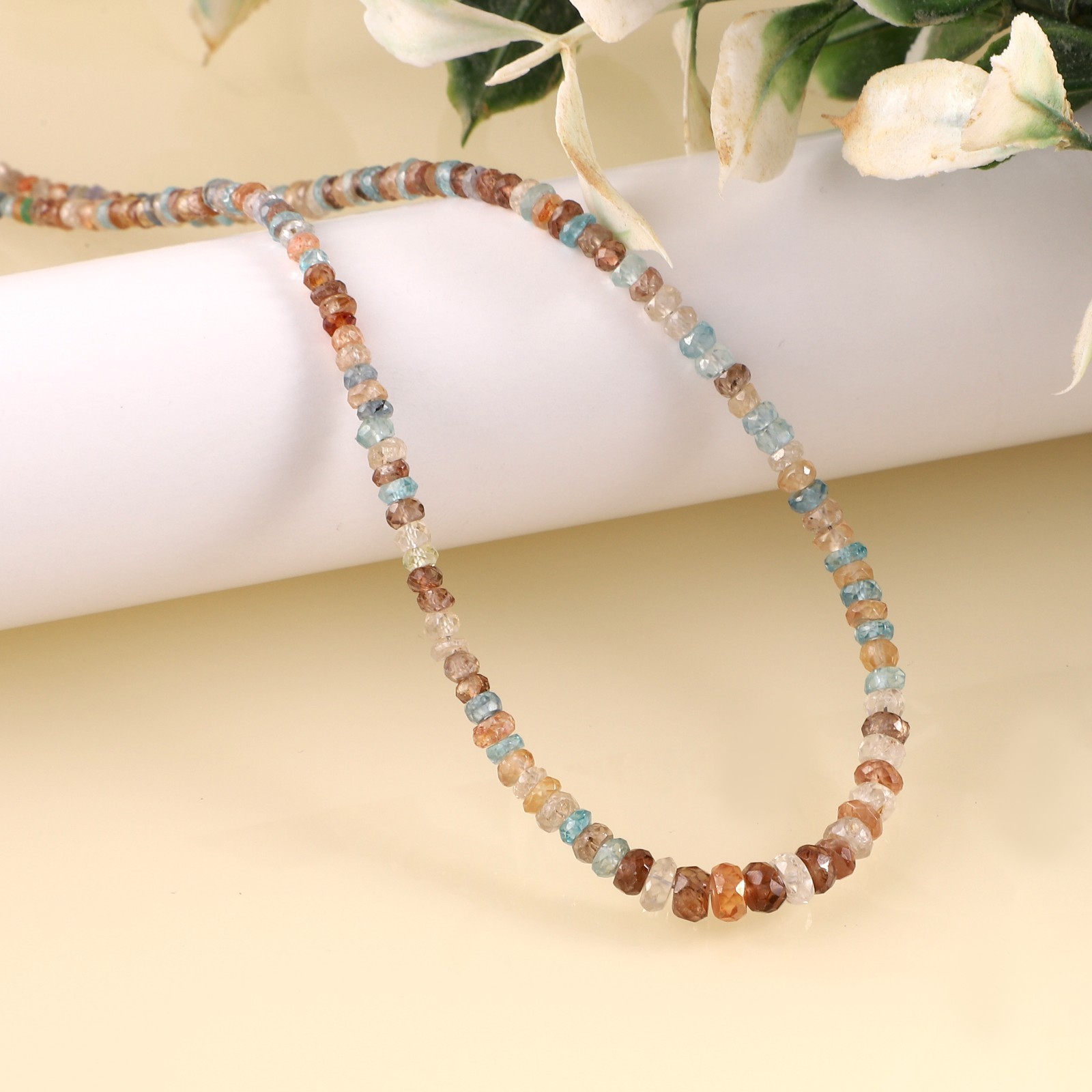 Natural Multi Zircon Stone Beaded Handmade Necklace Faceted Roundel 925 Silver
