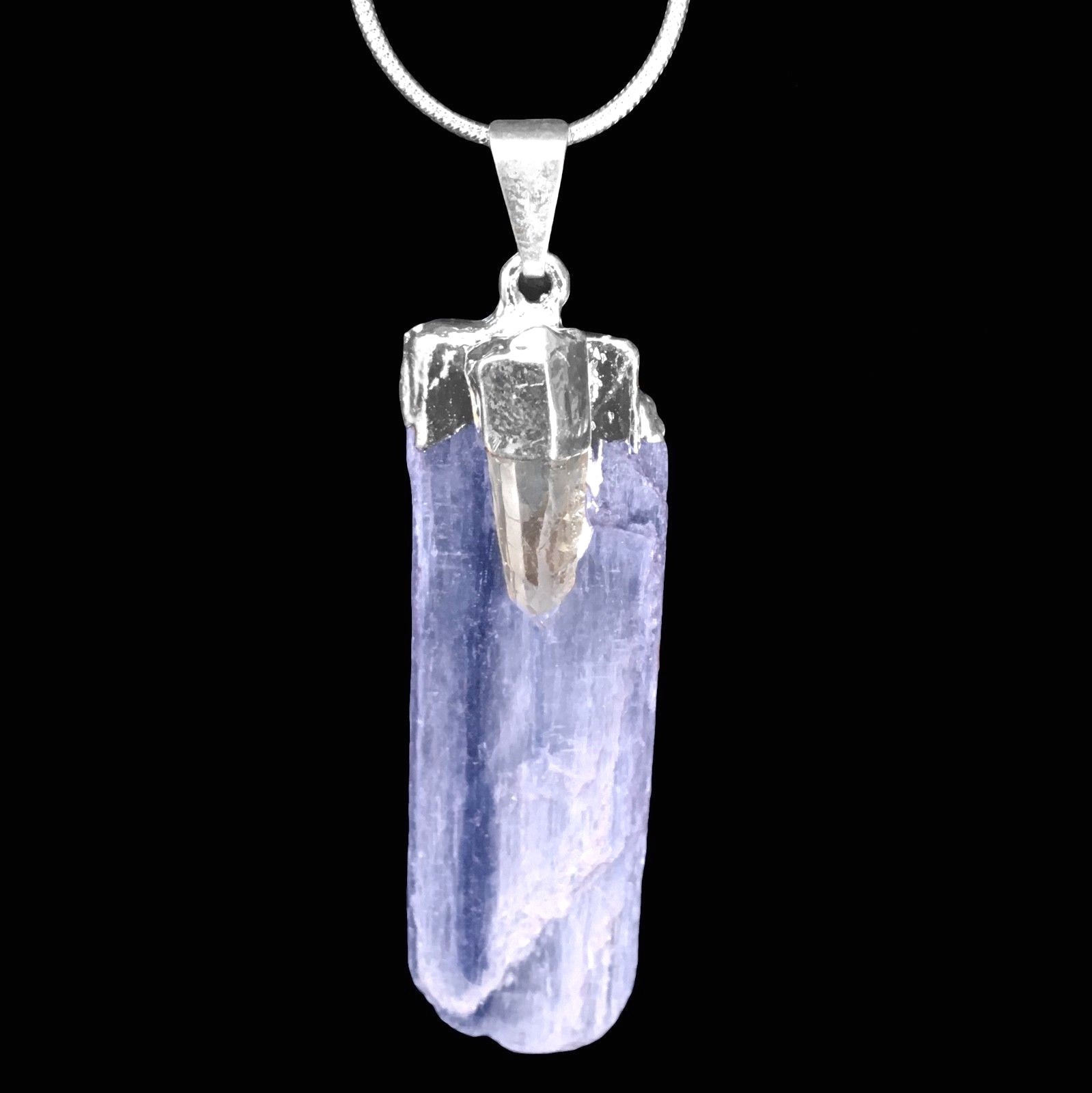 Blue KYANITE Quartz Crystal Chakra Pendant Sterling Silver Necklace Reiki Natura