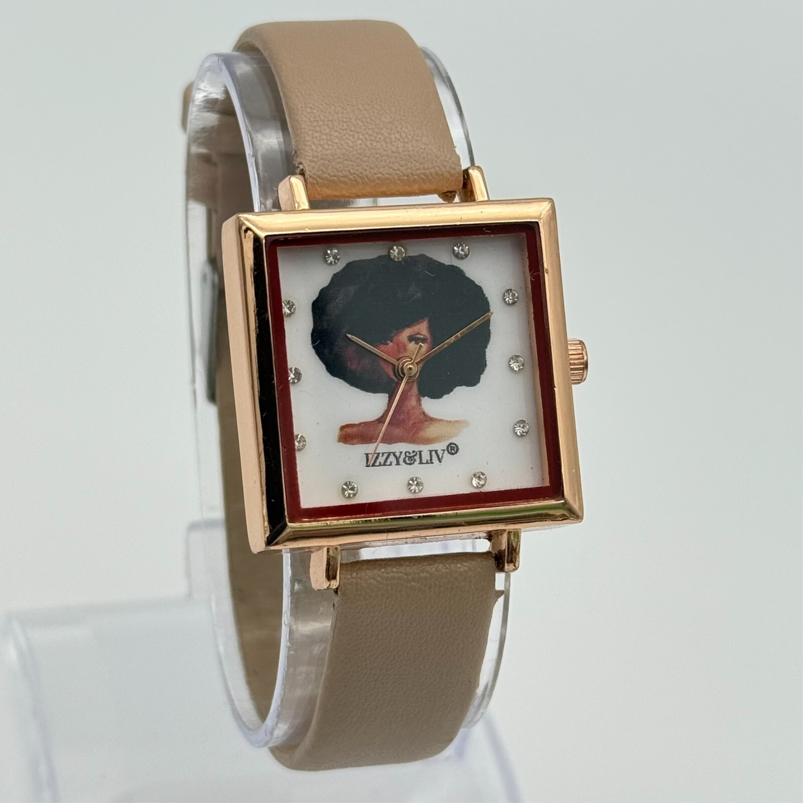 NEW Women’s IZZY & LIV Rose Gold Tone Afro Hair Watch, 28mm, Beige Band, Analog