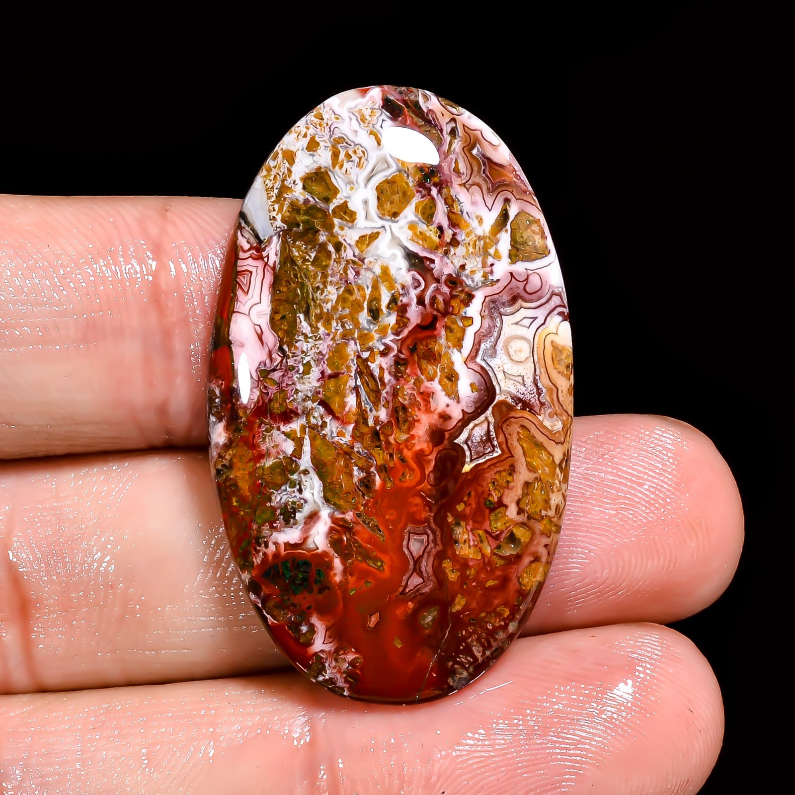 Natural Crazy Lace Agate Oval Shape Cabochon Loose Gemstone 38X22X5 MM 32.5 Cts.