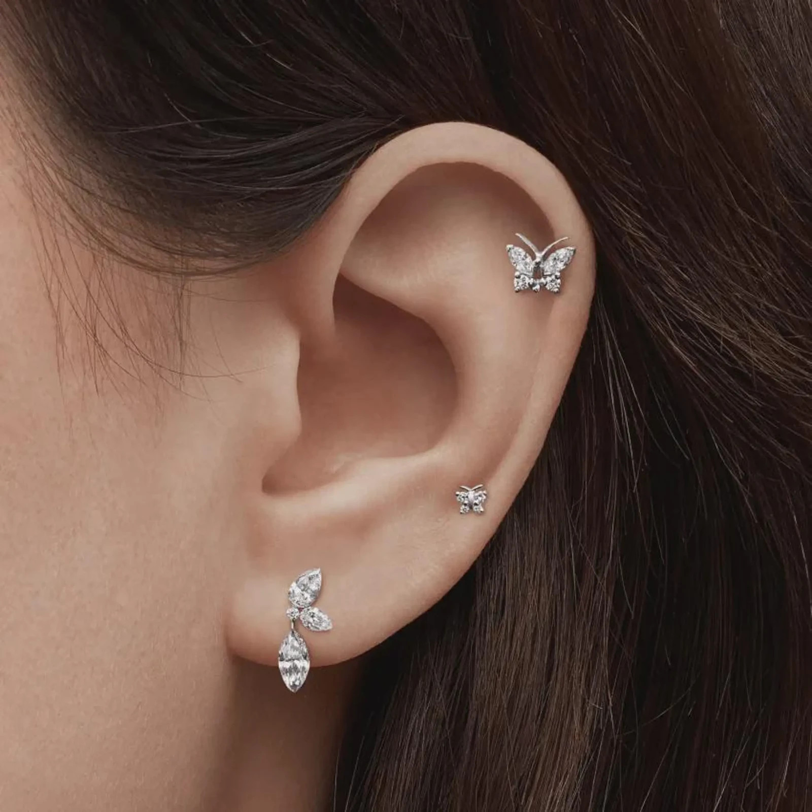 Moissanite Butterfly Helix Cartilage Stud 925 Sterling Silver