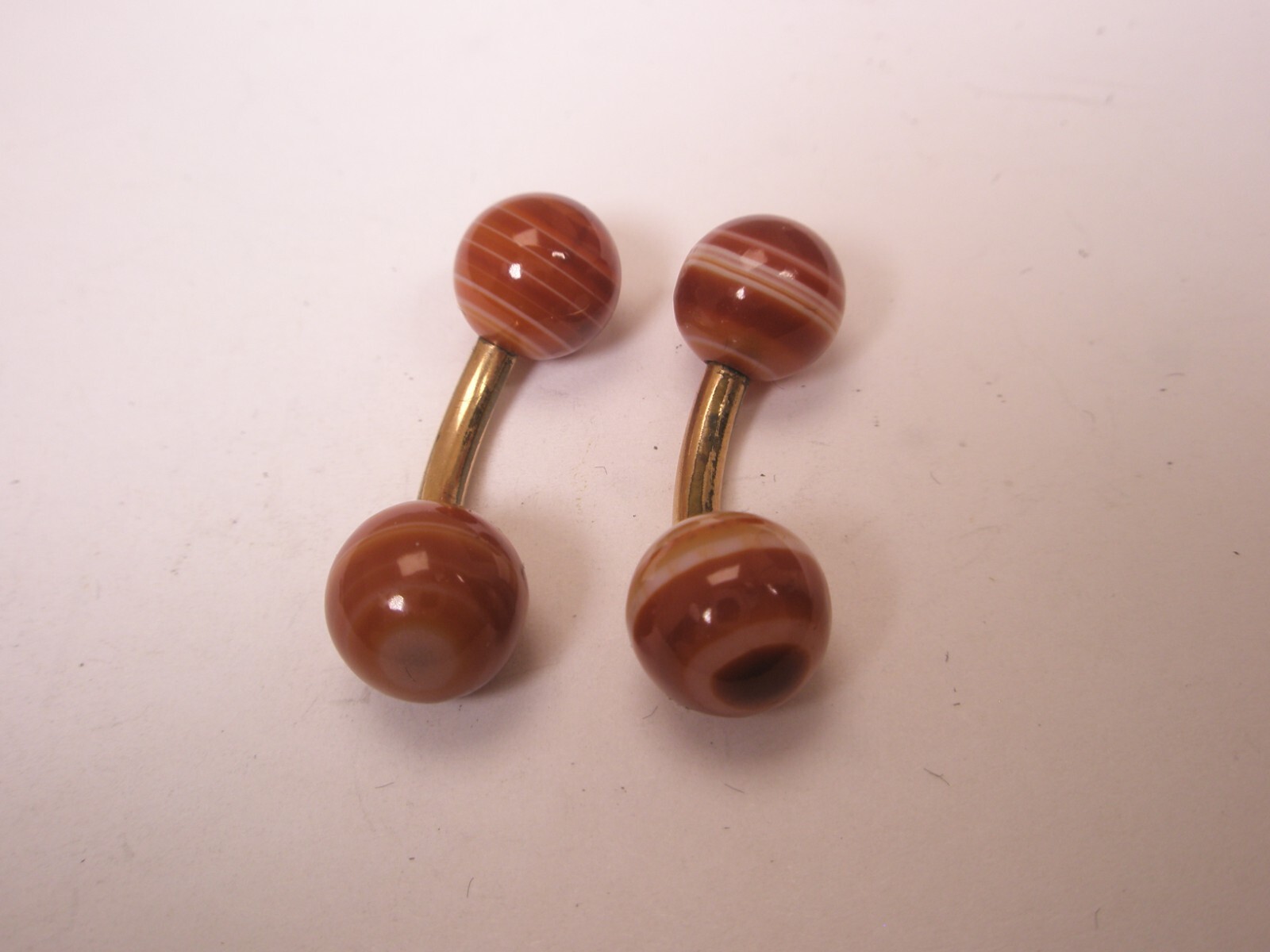 Banded Agate Ball-Ends Gold Plated Double Sided Vintage SMALL Cuff Links d143