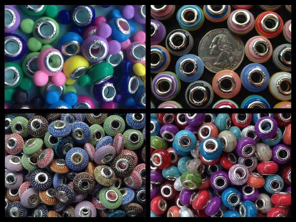 30pcs Mixed Colorful European Bracelet Charms Beads Glass Sliders Spacers Silver