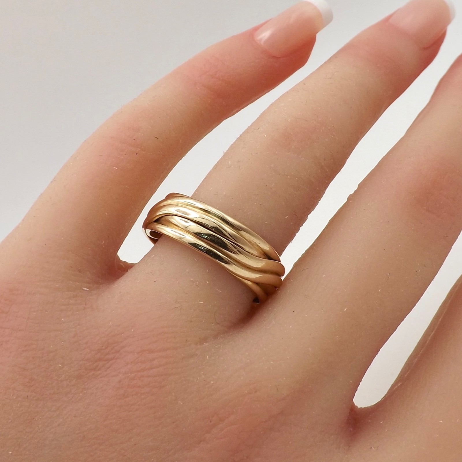 Art Carved Solid 14k Gold Wood Sons Geometric Lines Wedding Band 7mm Ring sz9