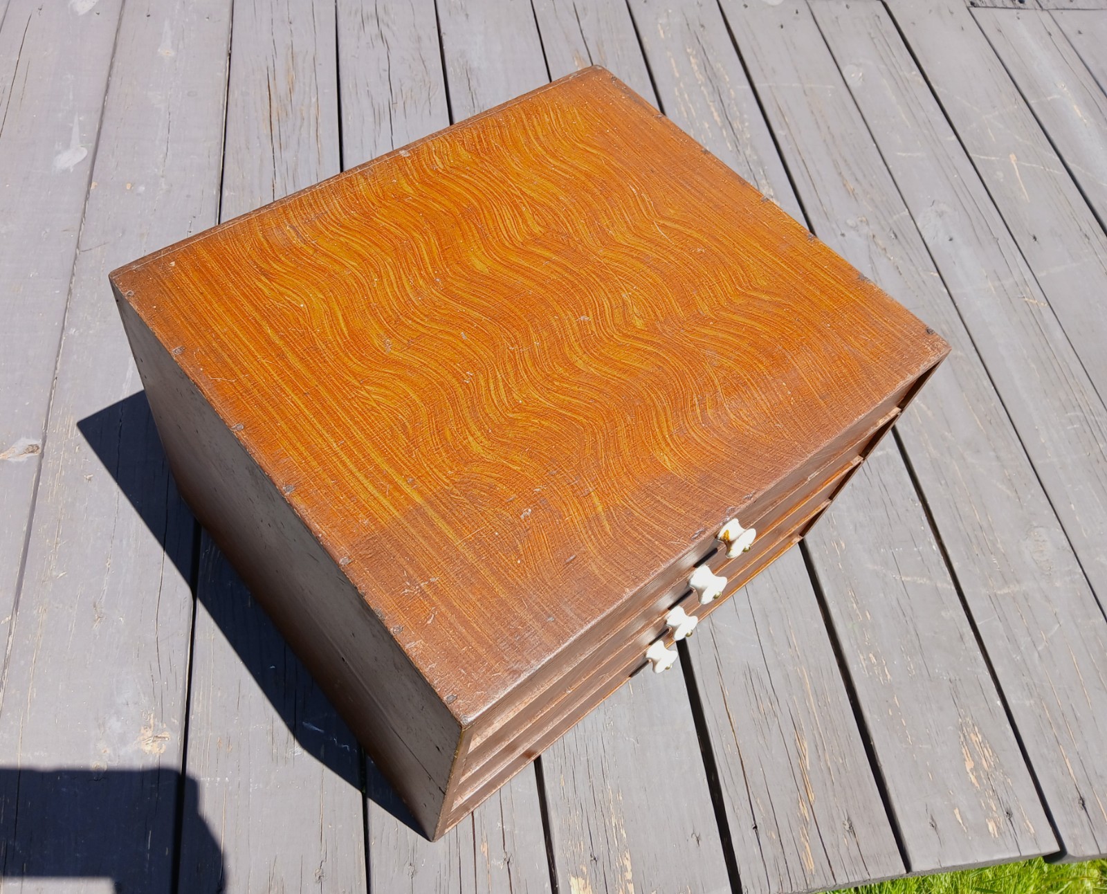Antique Counter Top Watch Repair Cabinet Grain Painted 4 Drawers 1860s