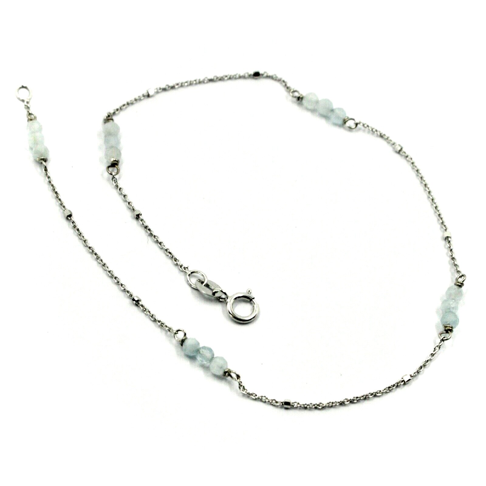 18K WHITE GOLD ANKLET 9.8″ 25cm WITH FACETED AQUAMARINE DIAMETER 3mm