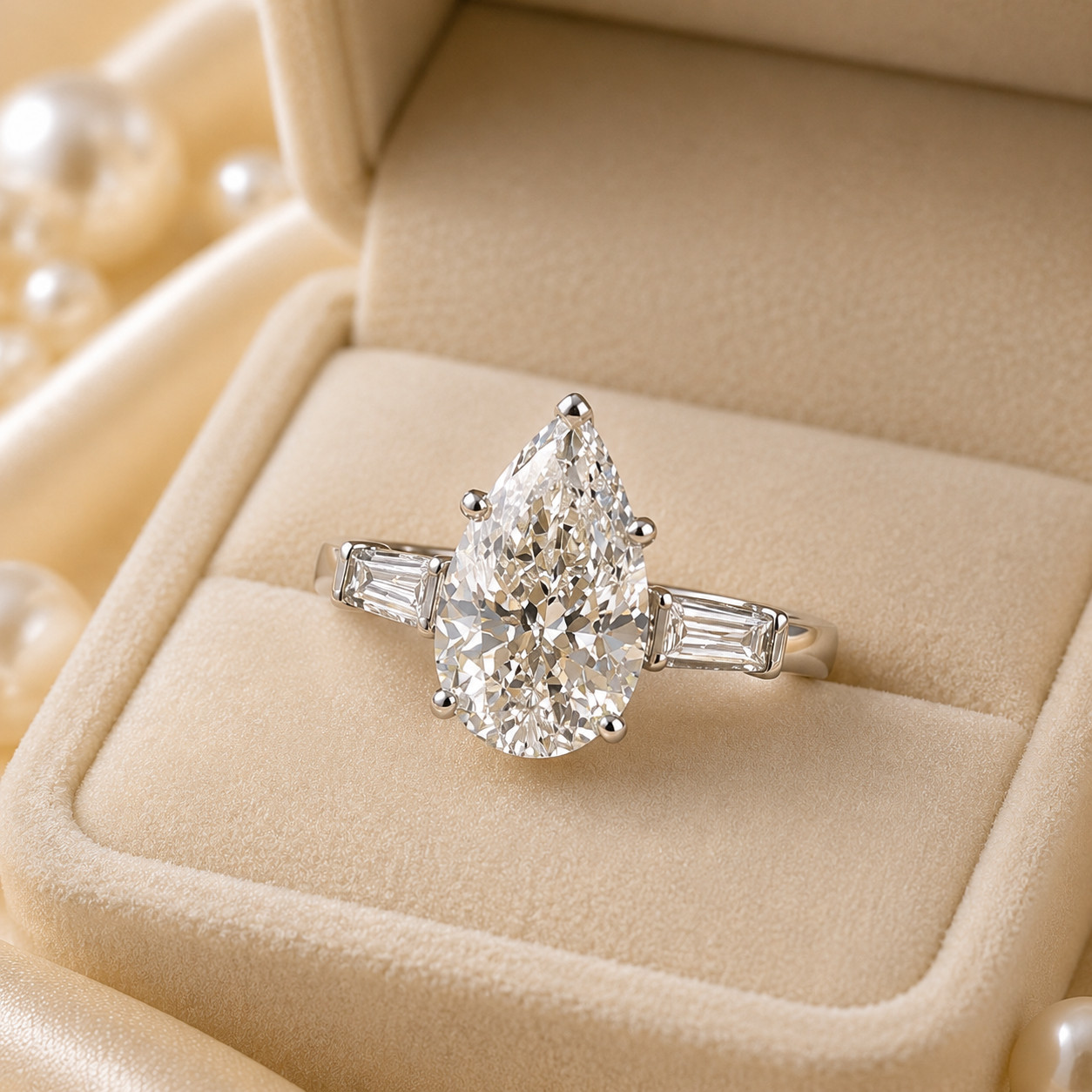 Sale ! 14k White Gold Diamond Engagement Ring IGI Lab Grown 5.80 Carat Pear Cut